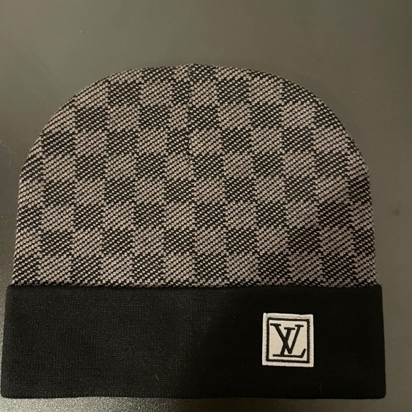Louis Vuitton Black and Gray Checkered Knit Hat - Picture 1 of 5